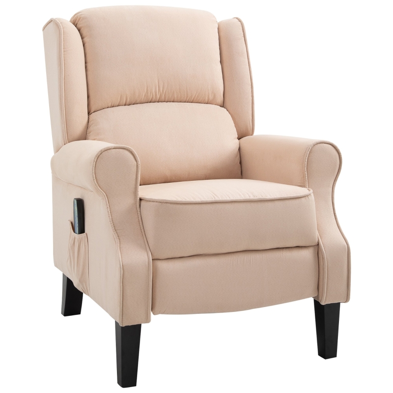 HOMCOM Wingback Heated Vibrating Accent Sofa Vintage Upholstered Massage Recliner Chair Push-back with Remote Controller - Cream White