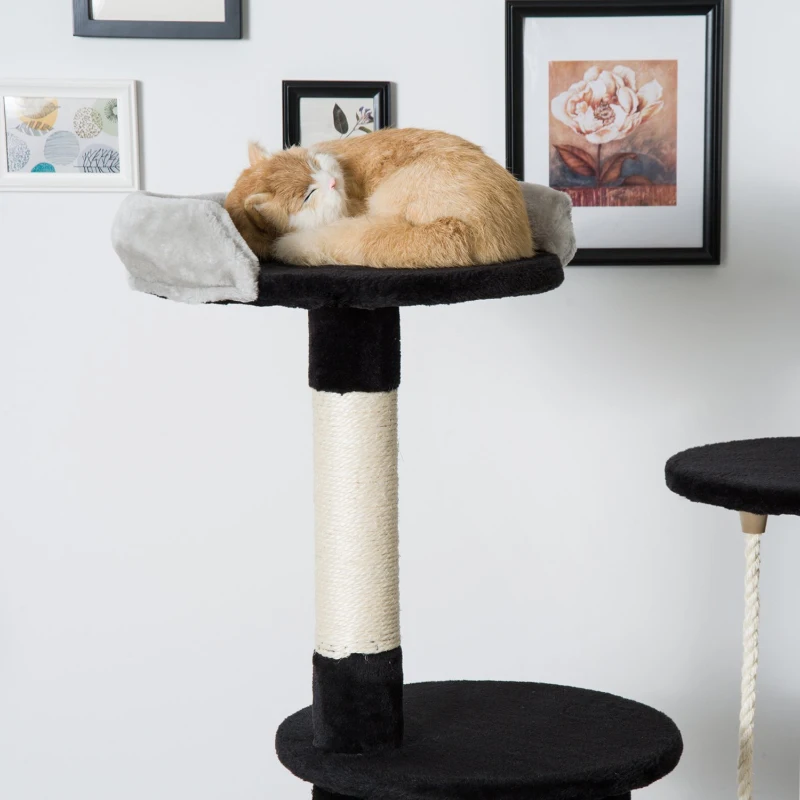 Pawhut 55-inch Cat Tree Scratching Furniture with Condo Post (Black/Gray)