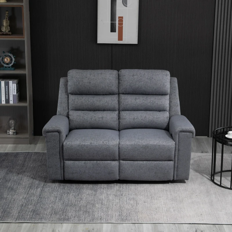 HOMCOM Modern Loveseat Recliner Sofa with Linen Fabric and Thick Sponge Padding, 2 Seater Couch Recliner Couch Manual Reclining Sofa Loveseat Couch Living Room Furniture, Gray