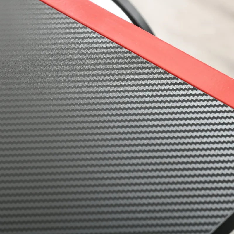 HOMCOM L-Shaped Gaming Desk, Corner Computer Desk, Gaming Table with Carbon Fiber Desktop, Adjustable Monitor Stand, Cup Holder, Headphone Hook and K Frame, Red/Black