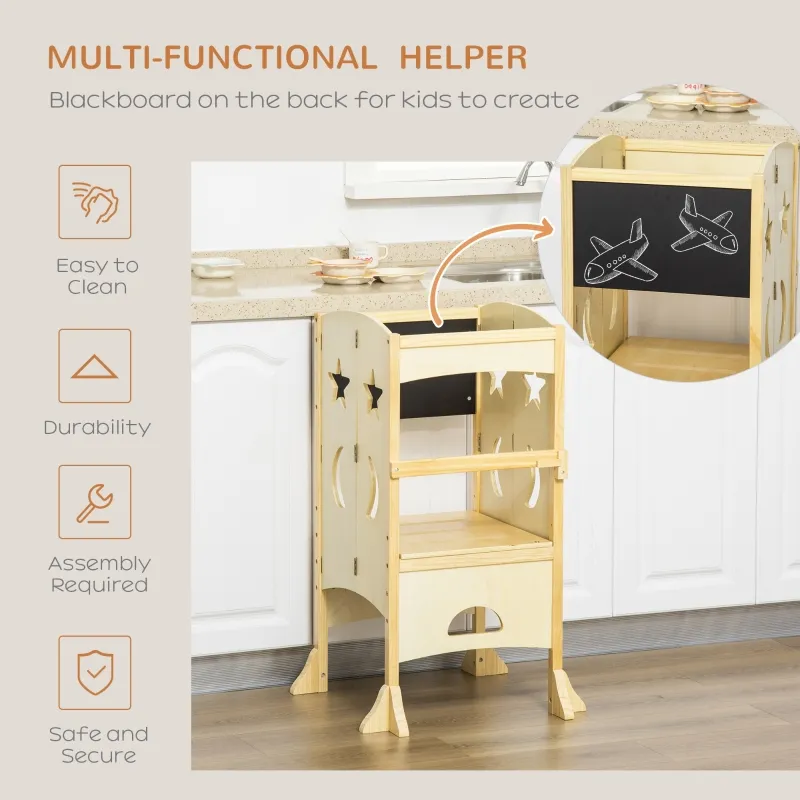 Qaba Kids kitchen step stool Foldable Step Stool with Blackboard & Lockable Handrail