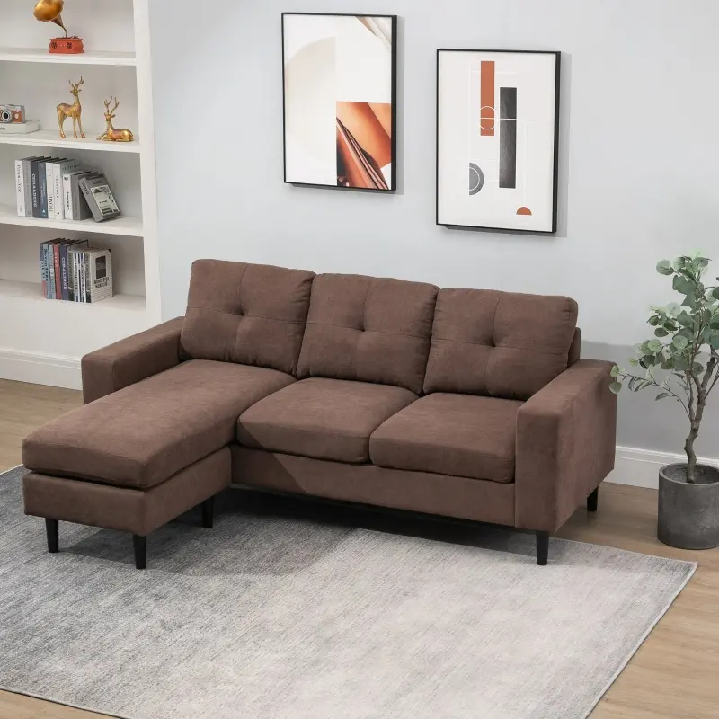 HOMCOM Living Room Multi-Piece Chaise Sofa Lounger w/Mid-Century Style and Sturdy Frame
