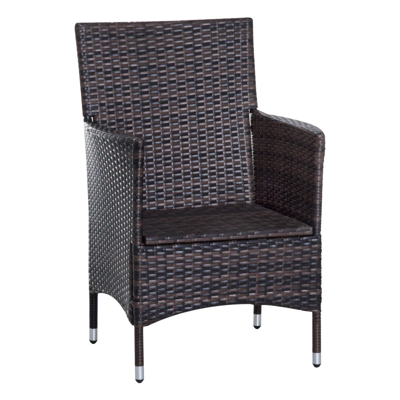 Outsunny 7 Pieces Rattan Dining Set Garden Wicker Furniture Slatted Tabletop Deck