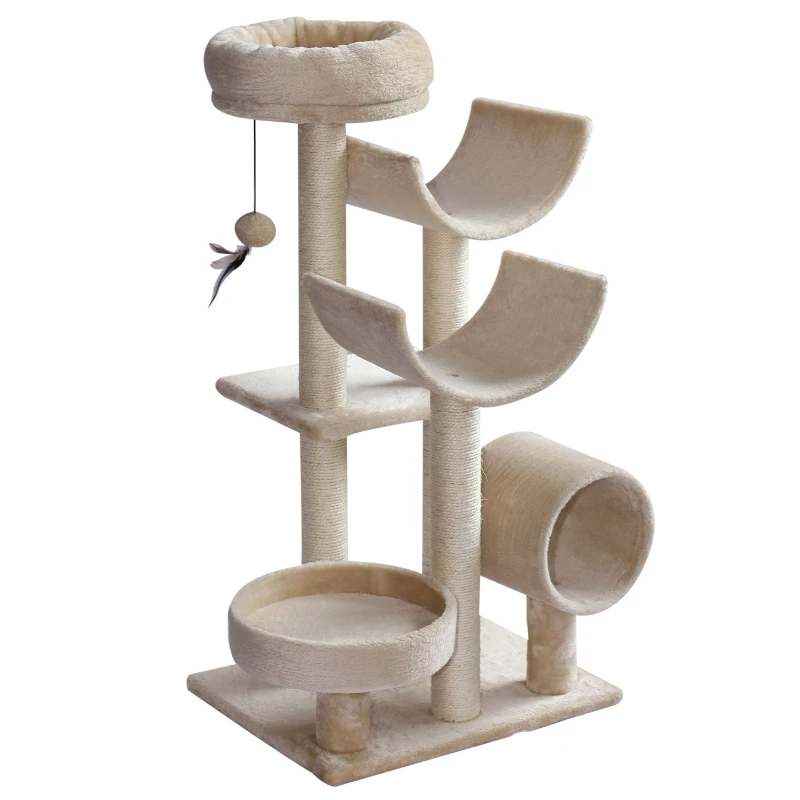 PawHut 41" Multi-Level Large Cat Tree Scratcher Perch Tunnel w/ Dangling Ball