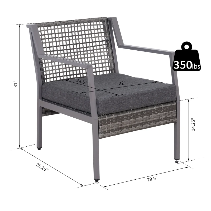 Outsunny 2 Piece Rattan Wicker Patio Dining Chairs, Patio Furniture Set with Armrest, Cushions for Backyard, Garden, Grey