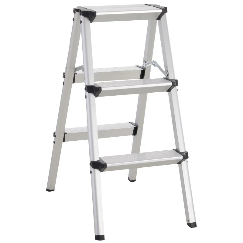 HOMCOM 3-Step Folding Aluminum Step Stool Ladder  Lightweight  330 lbs. Capacity  29" H  Silver