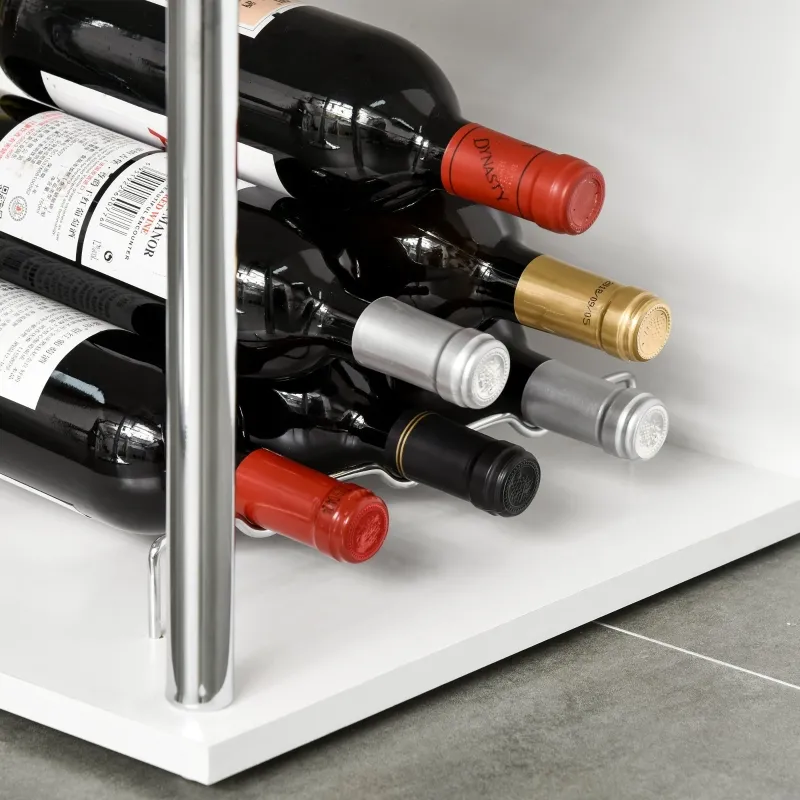 HOMCOM Modern Bar Table Accent Console Serving Buffet with 3-Bottle Wine Rack and Side Storage Shelf, White/Silver