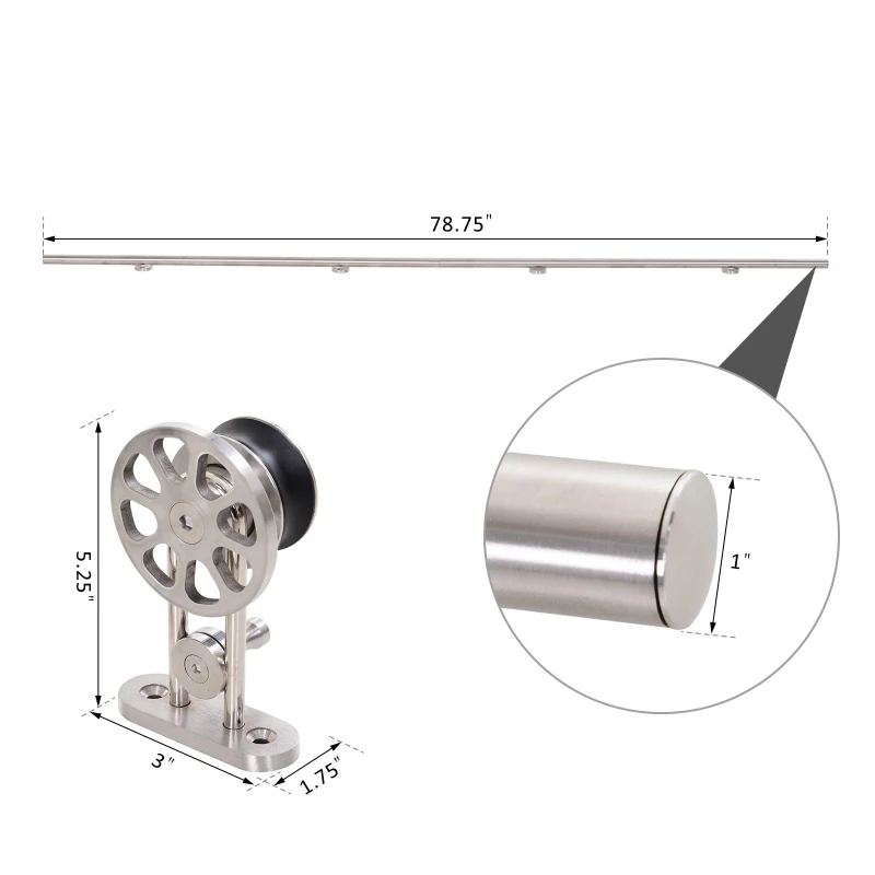 HOMCOM 6.6ft Stainless Steel Sliding Barn Door Hardware Kit Provides Smooth and Quiet Operation, 39" Wide Door