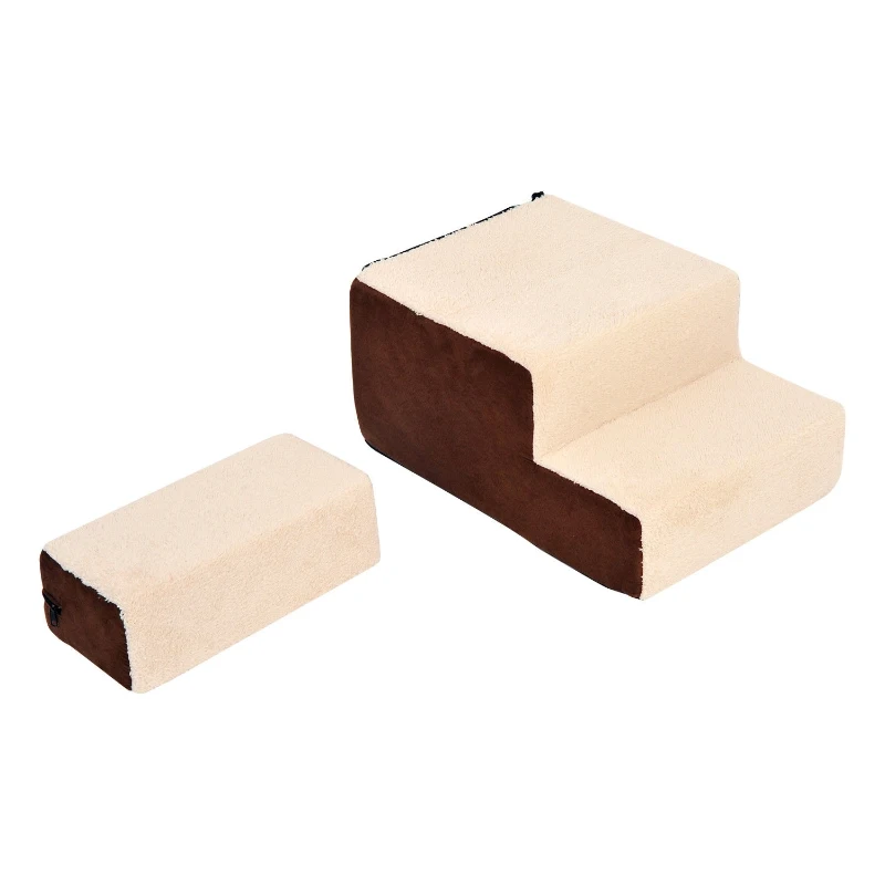 PawHut Easy Step Ultralight Portable Pet Stairs Soft for Cats and Dogs with Washable Cover 2&3 Steps in 1 Design