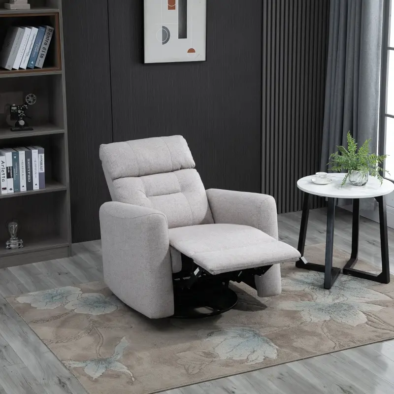 HOMCOM Manual Recliner Swivel Rocker Chair Theater Chair Single Sofa with Linen Fabric for Living Room Bedroom, Beige