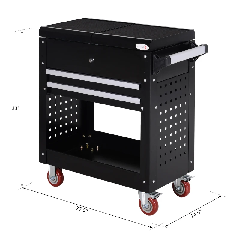 DURHAND Rolling Tool Cart  Toolbox  Tool Organizer with Open Lid and 2 Sliding Drawers