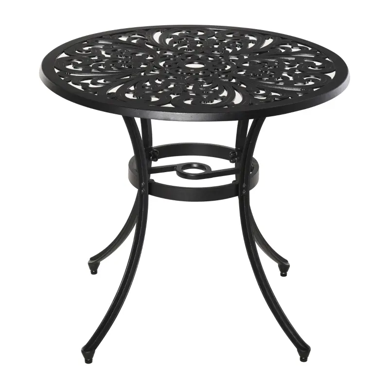 Outsunny Φ34" Outdoor Patio Garden Table with Unique Floral Design, Aluminum Material, & 1.75" Umbrella Hole