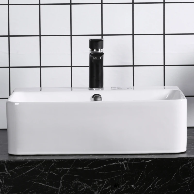 kleankin Rectangle Porcelain Art Basin Above Counter Ceramic Bathroom Vessel Vanity Sink