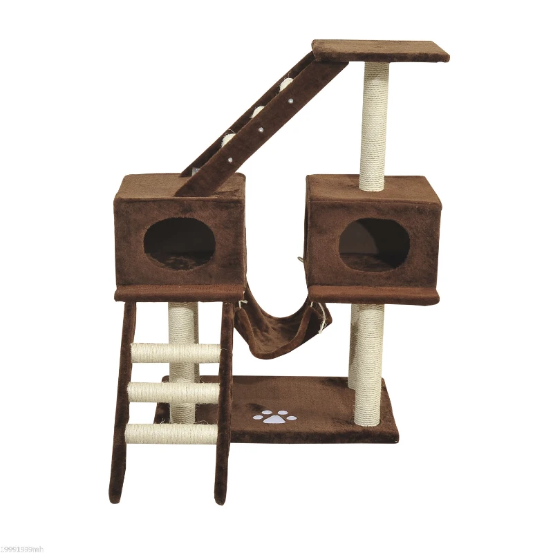 PawHut 42.8Inch Scratching Cat Tree Climber Tower Condo with Hammock Post Brown