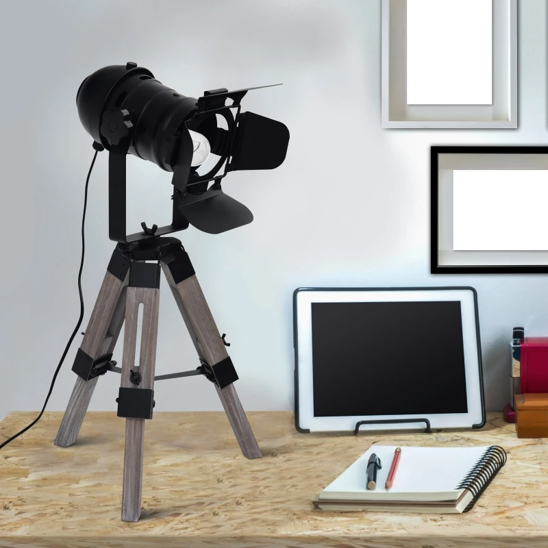 HOMCOM Retro Adjustable Tabletop Portable Tripod Lamp, Decorative Desk Lamp Lighting with Steel Frame, Black