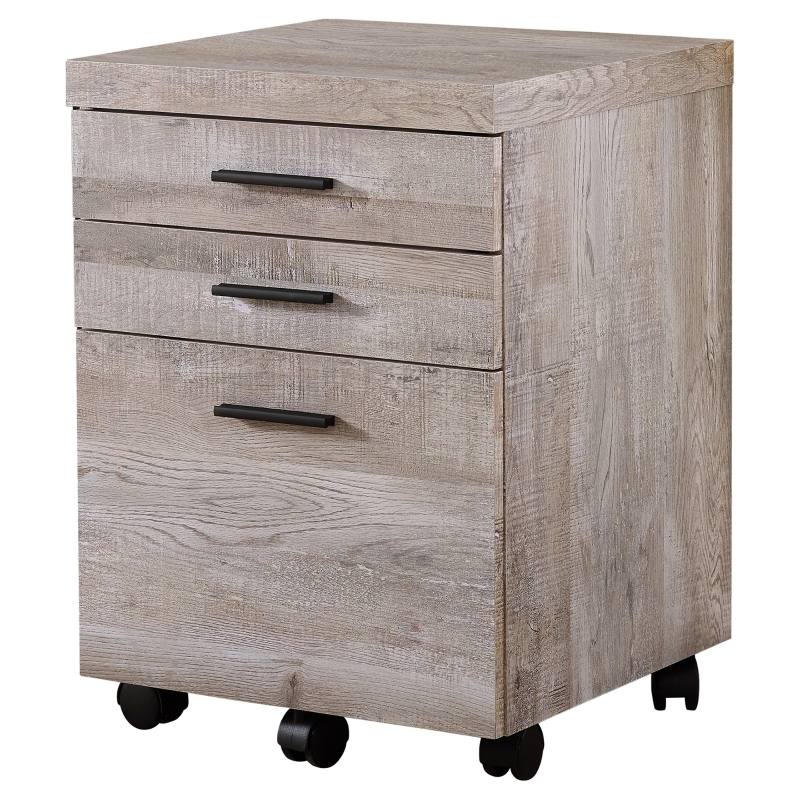 Monarch Contemporary Rustic Reclaimed Wood-look 3 Drawer Filing Cabinet with Castors - Taupe