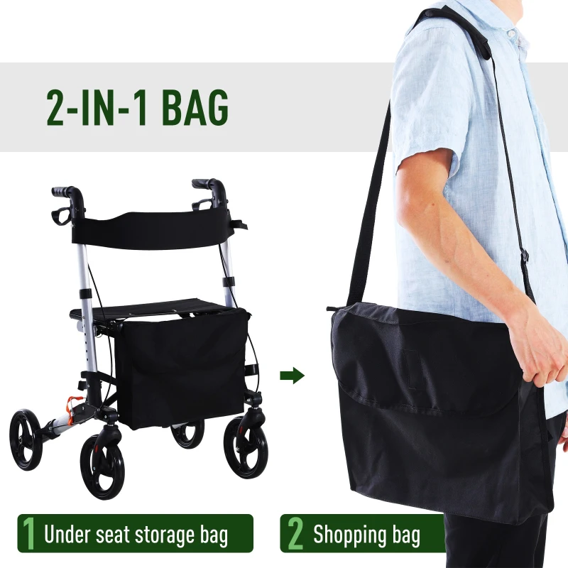 HOMCOM Rollator Walker 1-Step Open with Seat  Storage  Wheelchair