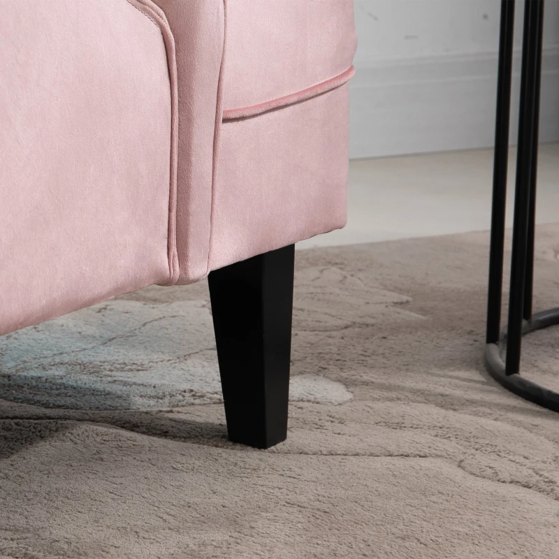 HOMCOM Upholstered Accent Chair Modern Winged Tufted Contemporary Single Sofa Chair with Rubber Wood Legs, Thick Padding Mid-Back, and Wings for Living Room Bedroom, Pink