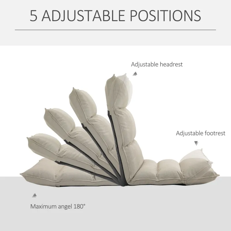 HOMCOM Foldable Floor Chair Gaming Sofa Couch Recliner with 5 Adjustable Positions, Padded Cushion, and Steel Frame for Meditation, Sleep, Reading, Watching, Cream White