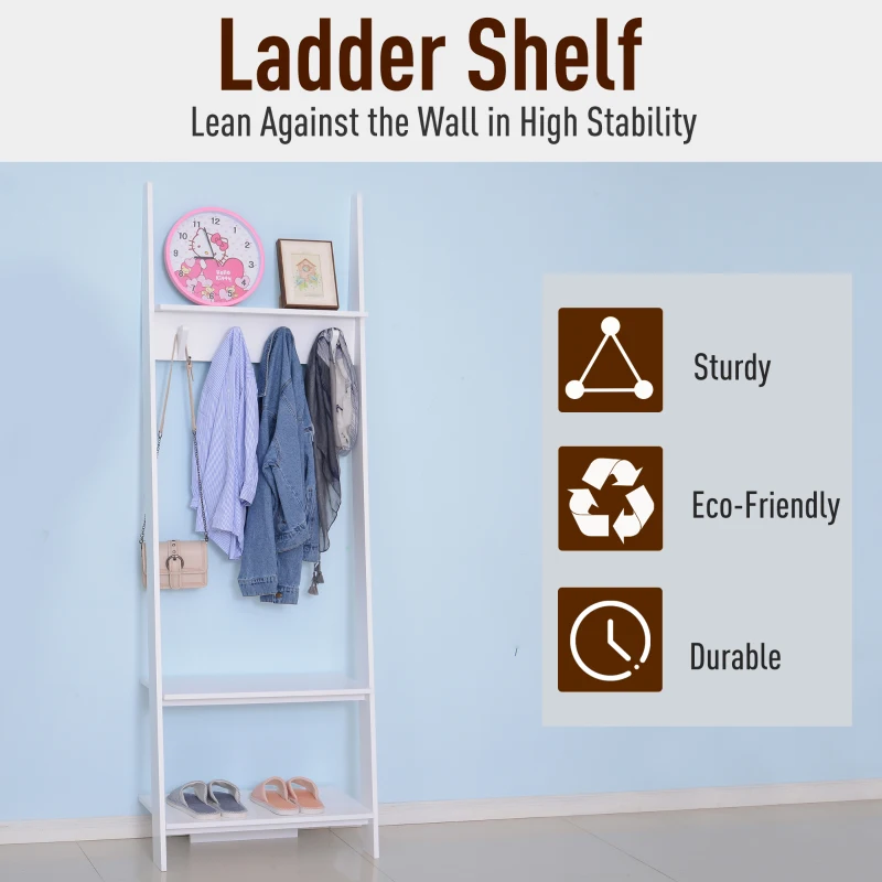 HOMCOM 3 Tier Leaning Ladder Shelf Wall Storage Display Rack Bookcase Plant Flower Stand White, (26.25"Lx15.25"Wx77.25"H)