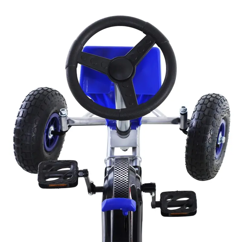Aosom Pedal Go Kart, 4 Wheels Pedal Ride On for Boys & Girls with Rubber Wheels, Adjustable Seat & Sharp Handling - Blue