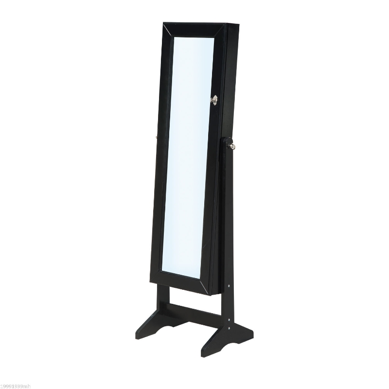 HOMCOM Mirrored Jewellery Cabinet Armoire Stand Organizer for Rings Earrings Bracelets Lockable Black