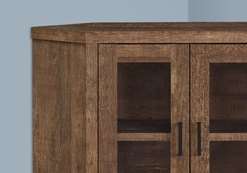 Monarch 42" Corner TV Stand and Cabinet with Glass Doors and Reclaimed Wood-Look Finish - Brown