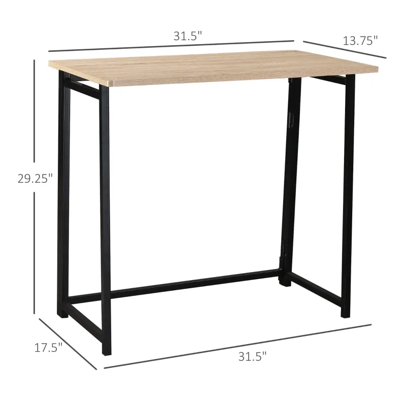 HOMCOM Writing Desk, 31.5" Folding Table for Small Space, Computer Desk with Metal Frame, Space-Saving Workstation for Home Office, Black