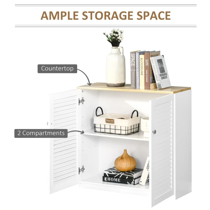 HOMCOM Storage Cabinet Kitchen Sideboard with Louvered Doors, Freestanding Floor Cabinet for Living Room, Hallway, White
