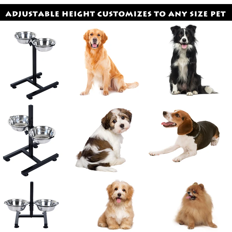 PawHut Elevated Dog Bowls Double Pet Food Dishes Height Adjustable Promote Digestion Stainless Steel with Stand Silver
