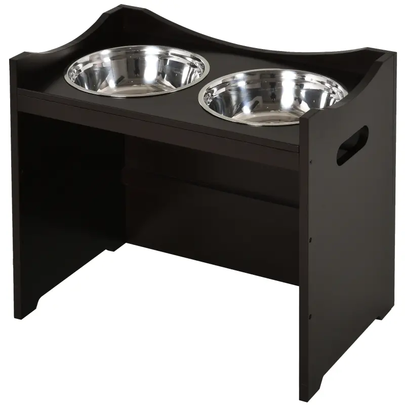 PawHut Raised Pet Food Elevated Feeder with 2 Stainless Steel Bowls, 3 Levels Adjustable Height Levels and Wood Finish