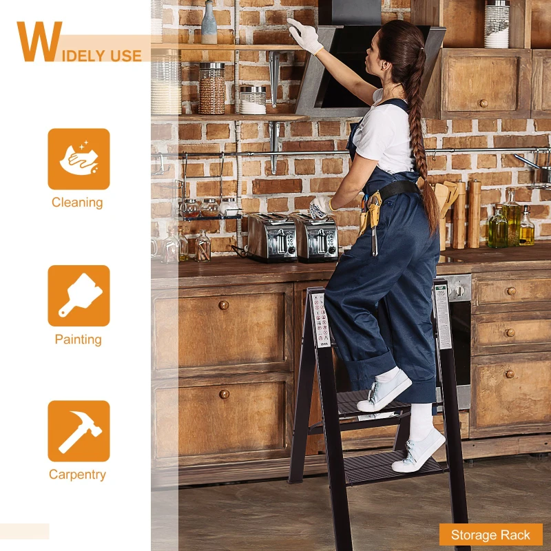 HomCom Multi-Purpose Folding Aluminum Ladder with 3 Platform Steps & Strong Durable Build for Indoors & Outdoors, Black