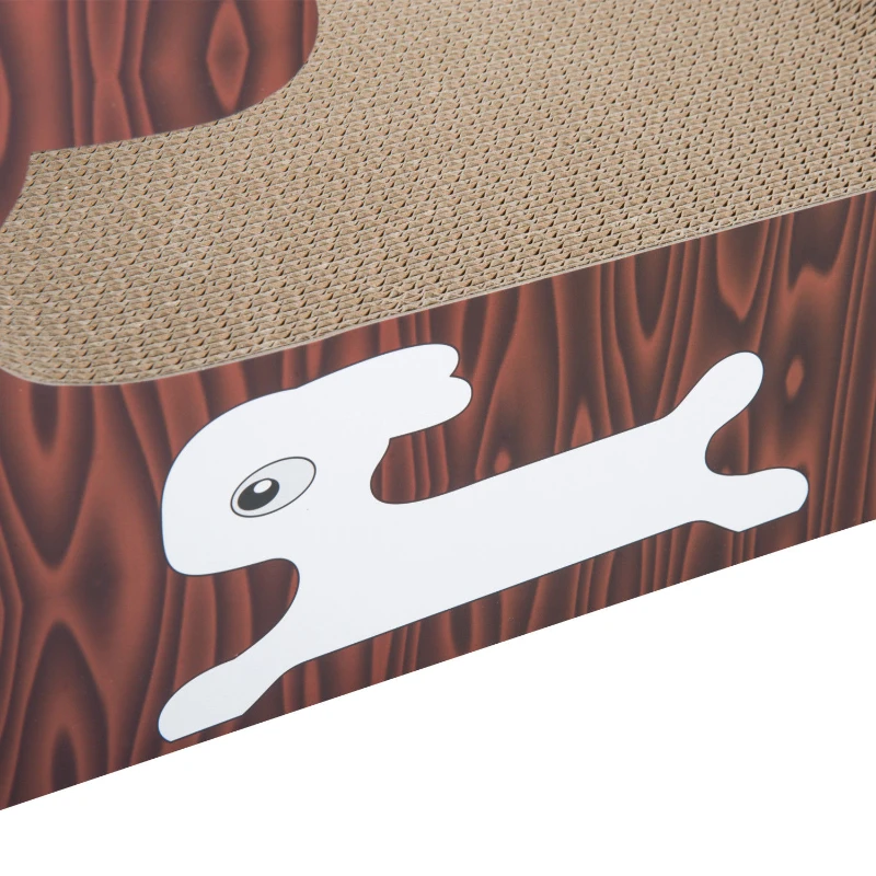 Open Box PawHut Brown Cat Rabbit-Shaped Scratcher Corrugated Cardboard Lounge Bed Play Toy Ball