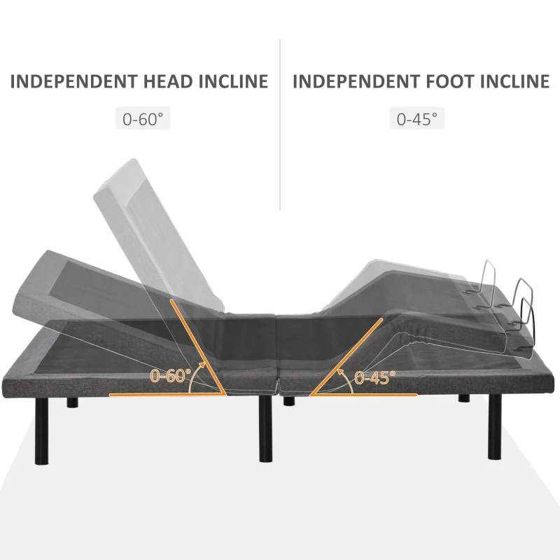 HOMCOM Queen Adjustable Bed Frame, Ergonomic Zero Gravity Power Bed Base with Head and Foot Incline, Memory, and Wireless Remote, Grey