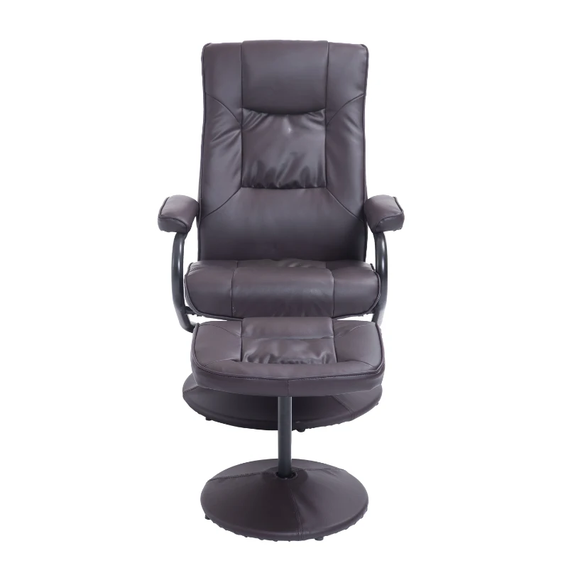 HomCom Ergonomic Faux Leather Lounge Armchair Recliner And Ottoman Set - Dark Brown