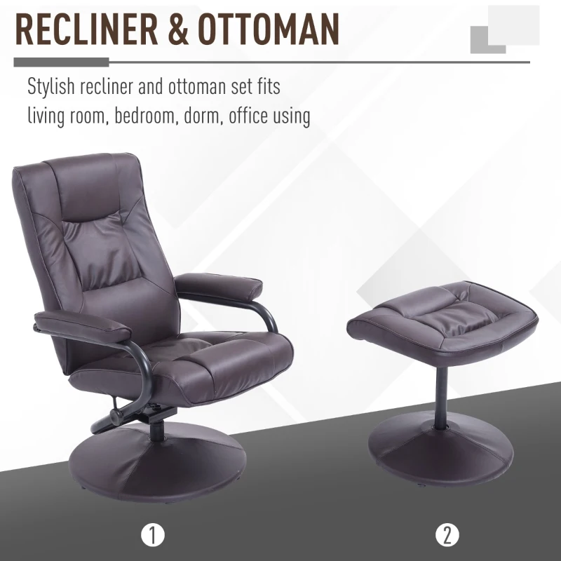 HomCom Ergonomic Faux Leather Lounge Armchair Recliner And Ottoman Set - Dark Brown