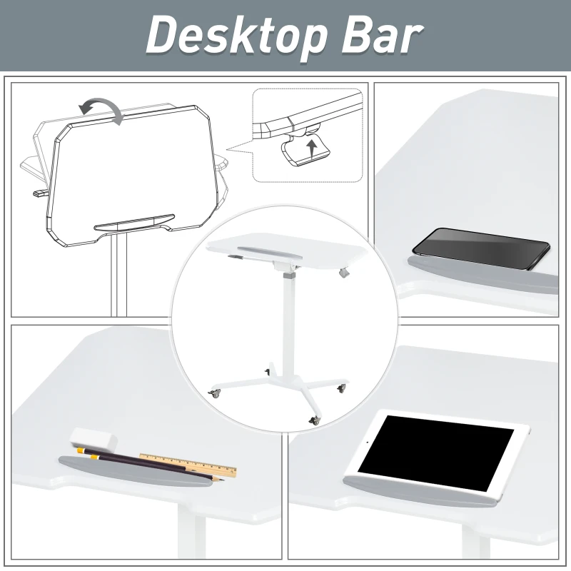Vinsetto Foldable Computer Desk on Rolling Wheels Height Adjustable Tilt 90° White