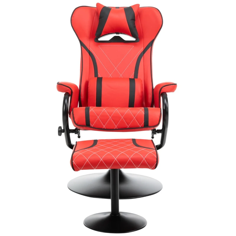 Vinsetto High Back Video Gaming Recliner with Ottoman, Racing Style PC Computer Office Chair, Swivel with Headrest & Lumbar Support, Adjustable Height, Red/Black
