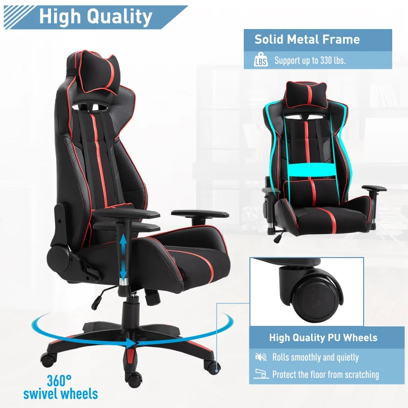 Vinsetto Executive Racing Chair Adjustable Padded Seat with Wheels Black/ Red