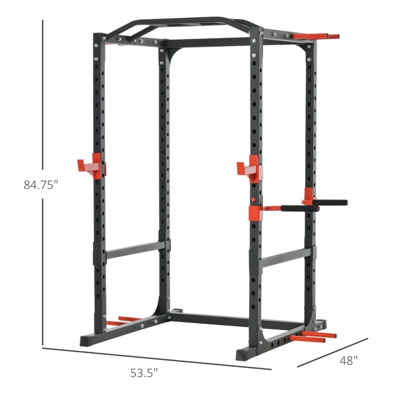 Soozier Adjustable Power Tower Dip Station Pull Up Bar Squat Rack Power Cage At Home Workout Equipment, Upper Body Strength Training Equipment