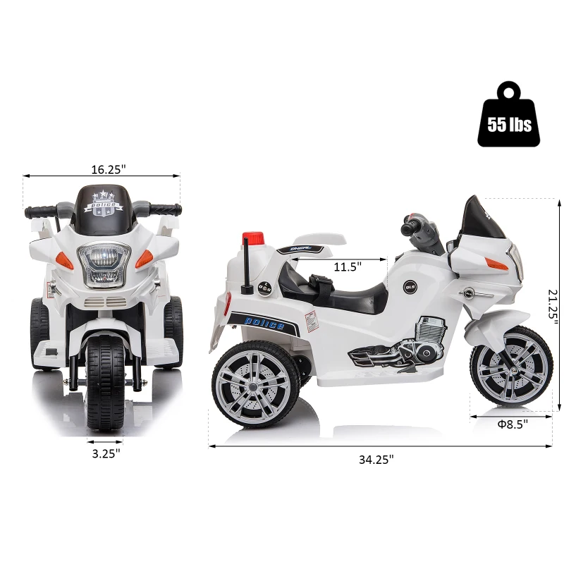 Aosom Ride-On Motorcycle for Kids  6V White
