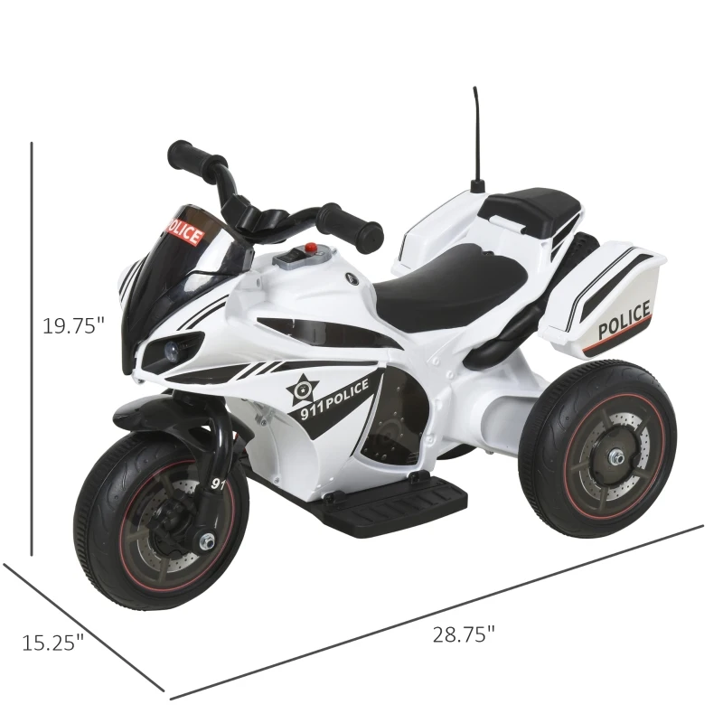 Aosom Kids Electric Pedal Motorcycle Ride-On Toy 6V Battery Powered w/ Music Horn Headlights Motorbike for Girls Boy 18-36M - White