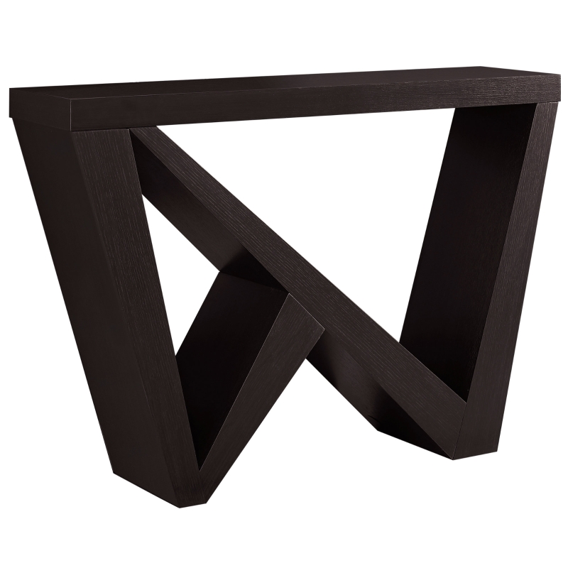 Monarch 48" Edgy Modern Wood Grain-Look Angular Asymmetrical Base Accent Console Table - Cappuccino Brown Finish
