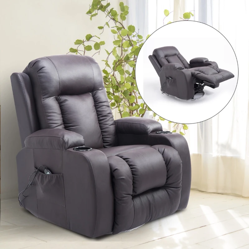 Open Box HOMCOM Luxury Faux Leather Heated Vibrating Massage Recliner Chair with Remote - Dark Brown