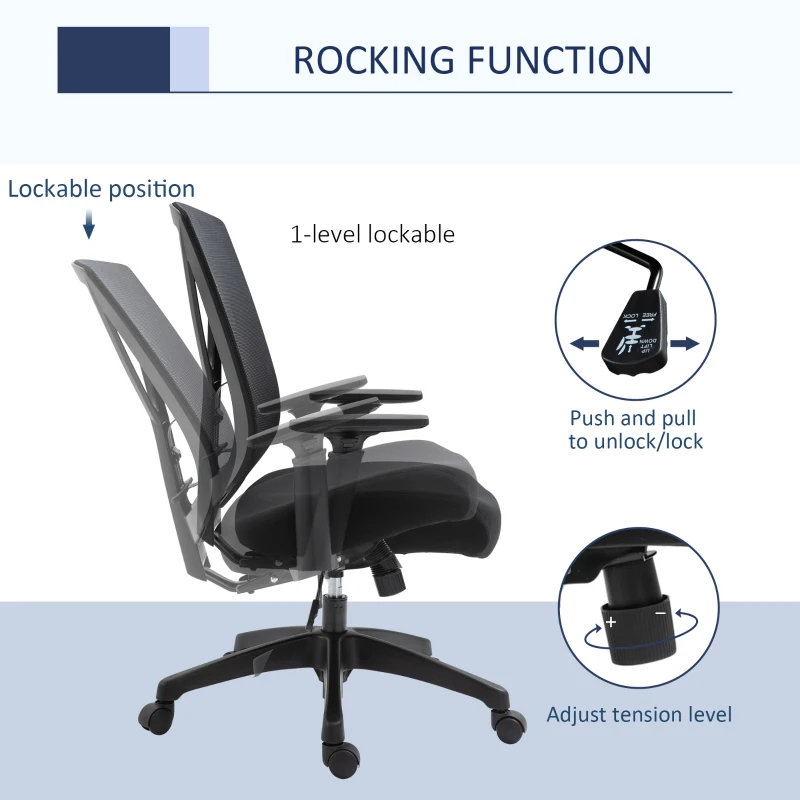 Vinsetto Ergonomic Mesh Office Chair with Lumbar Back Support, Swivel Rocking Computer Chair with Adjustable Height and Armrests for Home Office, Black