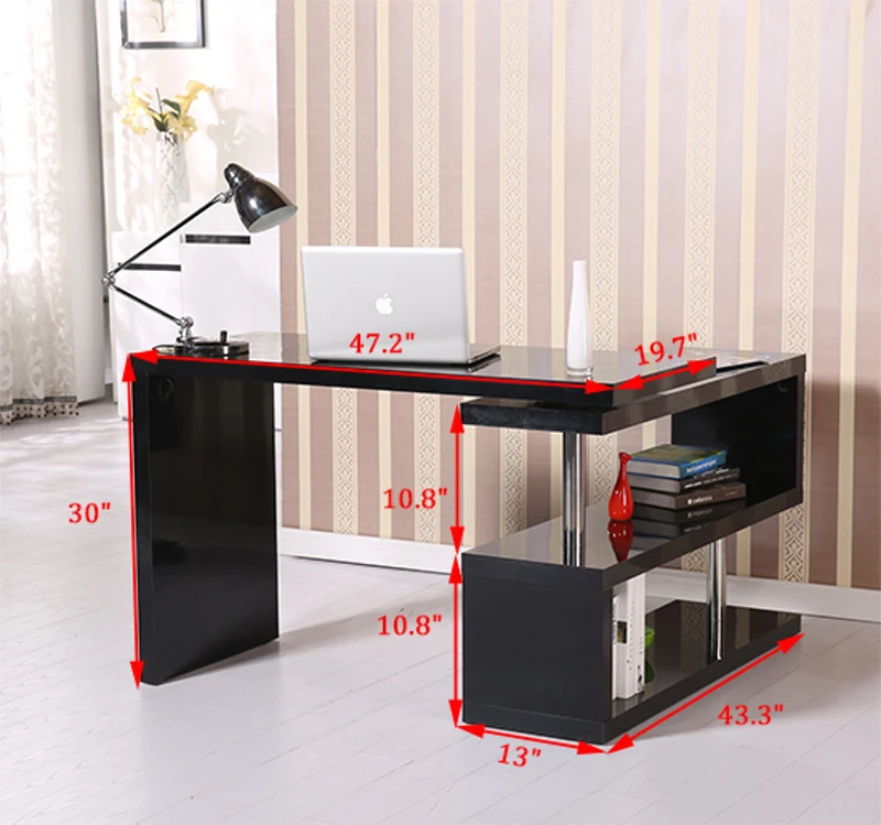 Corner Desk Set Shelves Home Furniture Wood Storage Organizer Study Office Black