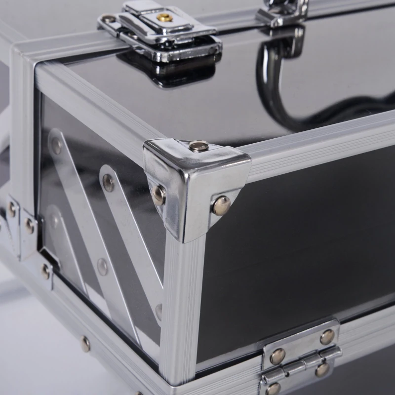 HOMCOM Portable Makeup Case Train Case Lockable Aluminum w/ 4 Trays & Bottom Drawer Sliver