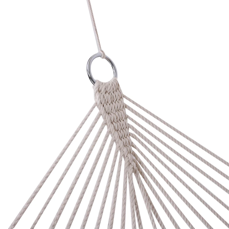 Outsunny Double Hammock Outdoor 2 Person Wide Swing Bed Portable Camping Sun Lounger w/ Wood Spreader Bar Cream