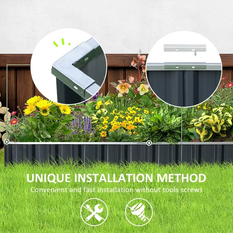 Outsunny Metal Raised Garden Bed No Bottom DIY Large Steel Planter Box w/ Gloves