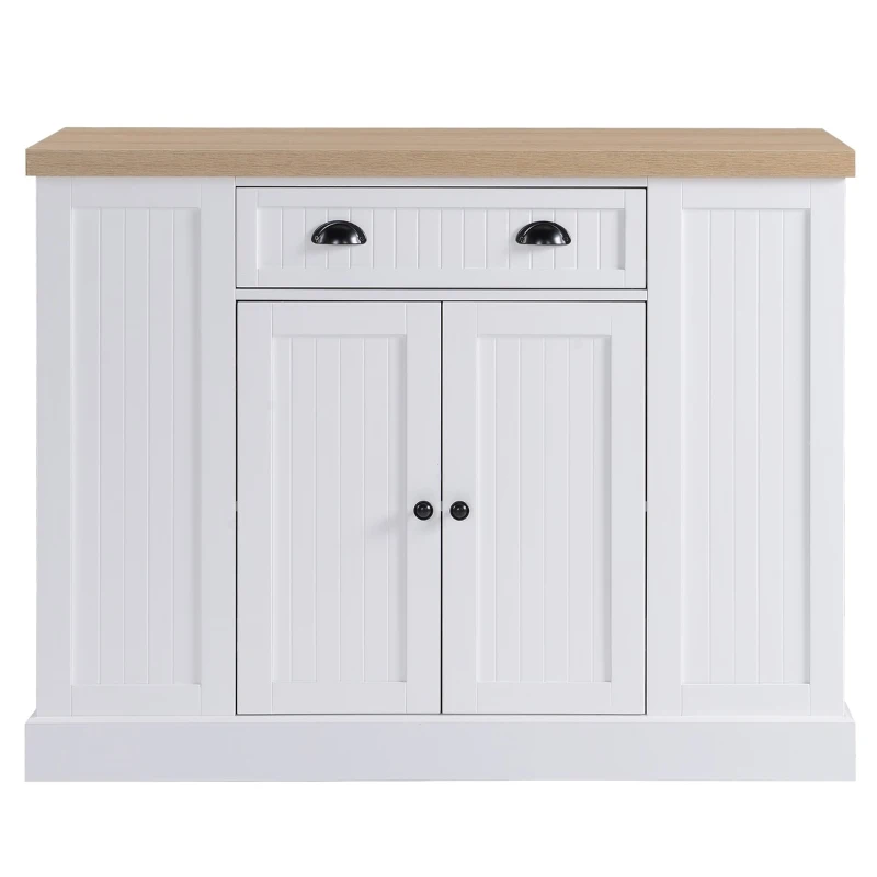 HOMCOM Fluted-Style Wooden Kitchen Island, Storage Cabinet with Drawer, Open Shelving, and Interior Shelving for Dining Room, White